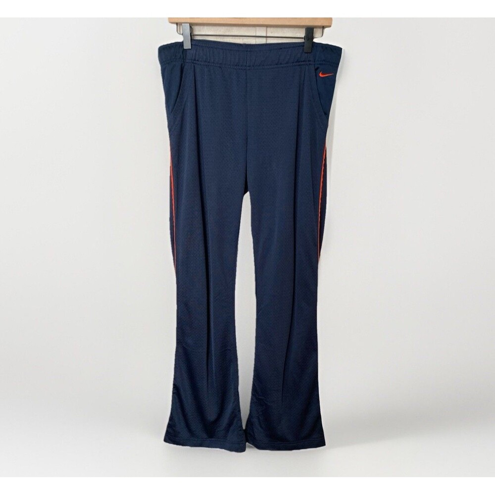 Vintage Nike Track Pants Women L Blue Orange Stripe Flare Leg Drawstring Y2K OG